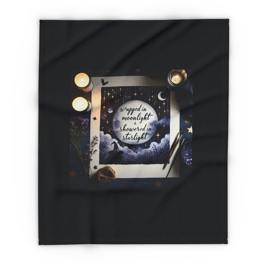 Fleece Blanket - Witchy Comfy Blanket Wrapped in Moonlight and Starlight