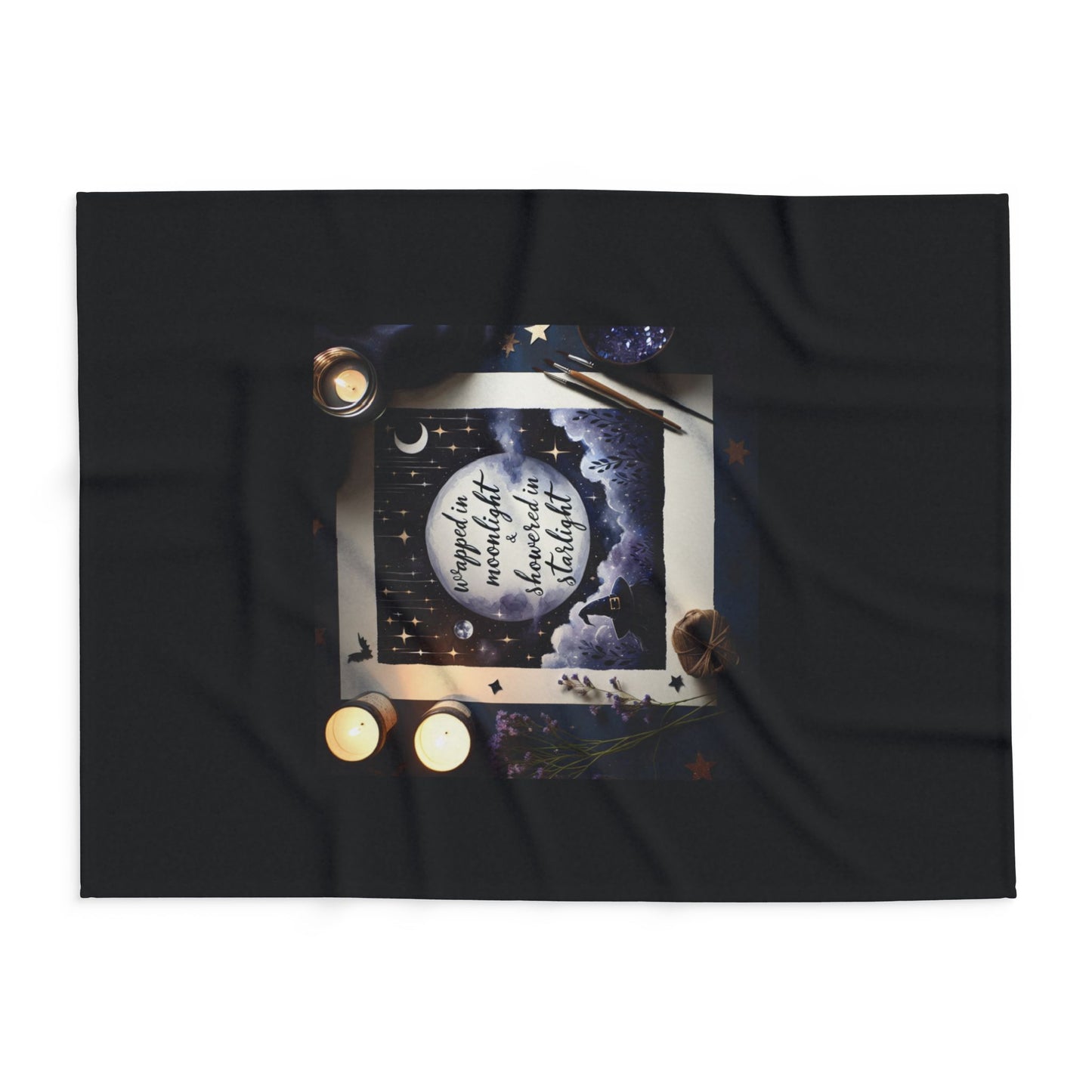 Fleece Blanket - Witchy Comfy Blanket Wrapped in Moonlight and Starlight