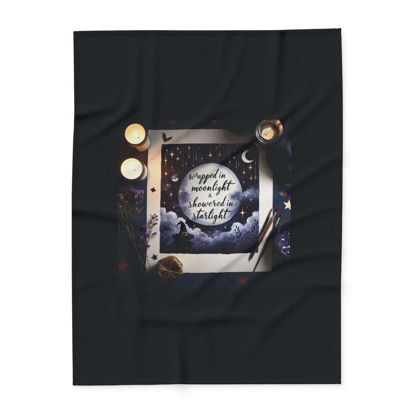 Fleece Blanket - Witchy Comfy Blanket Wrapped in Moonlight and Starlight